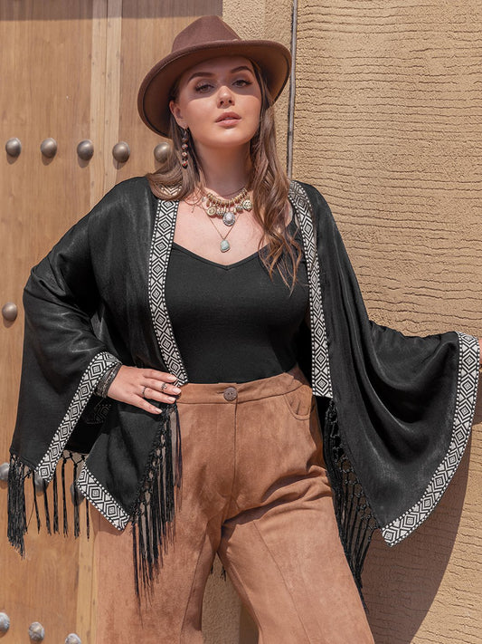 Geometric Open Front Fringe Hem Cardigan - Oh she Rose