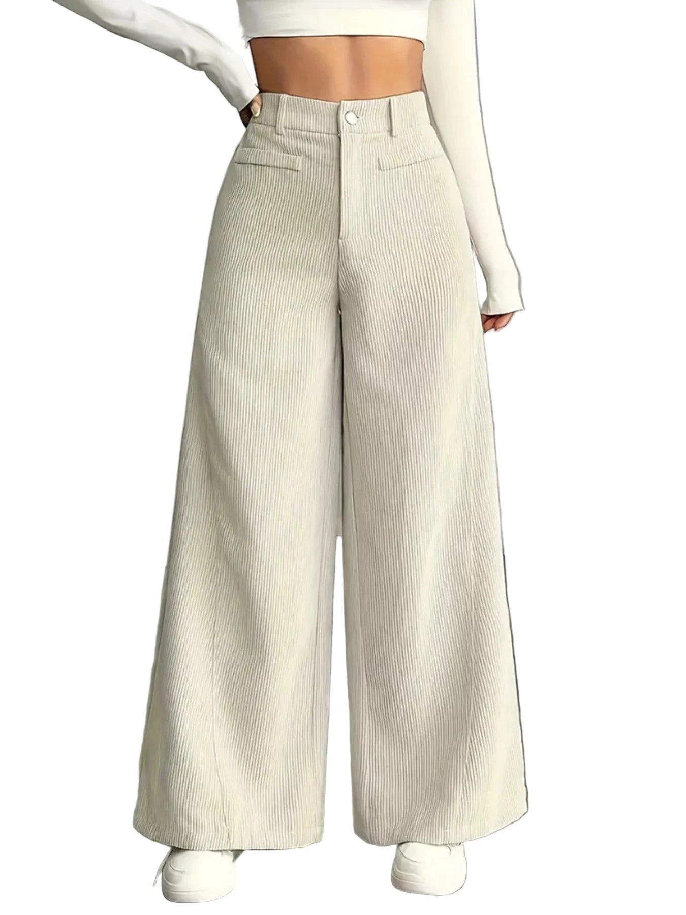 High Waist Corduroy Wide Leg Pants - Oh she Rose
