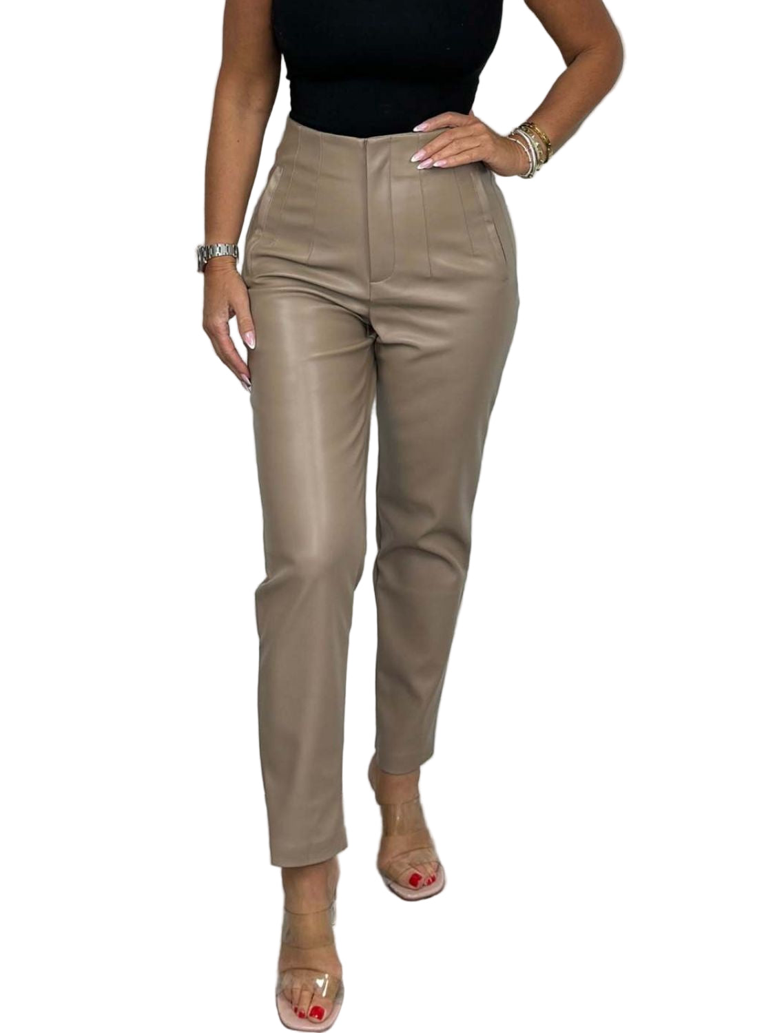 High Waist Faux Leather Pants - Oh she Rose