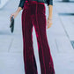 High - Waisted Wide Leg Velvet Pants - Oh she Rose