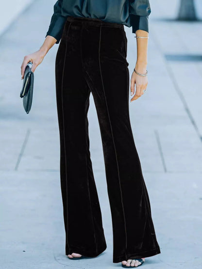 High - Waisted Wide Leg Velvet Pants - Oh she Rose