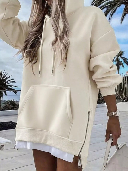 Kangaroo Pocket Hoodie with Side Zipper - Oh she Rose