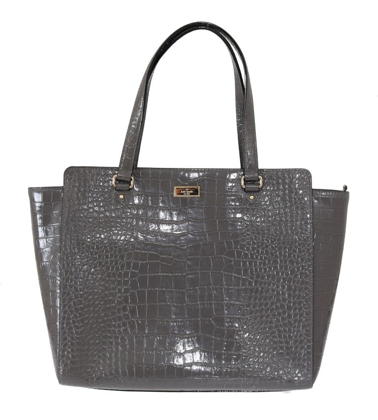 Kate Spade Grey Croc Embossed Leather Elissa Bristol Drive Tote Handbag Bag - Oh she Rose
