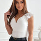 Lace Detail Sweetheart Neck Cap Sleeve T-Shirt - Oh she Rose