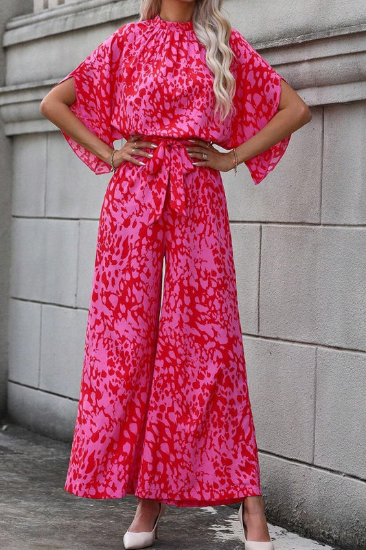Leopard Belted Wide Leg Jumpsuit - Oh she Rose