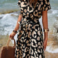 Leopard Notched Tie Waist Midi Dress - Oh she Rose