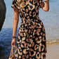 Leopard Notched Tie Waist Midi Dress - Oh she Rose