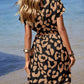 Leopard Notched Tie Waist Midi Dress - Oh she Rose