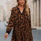 Leopard Tie Neck Long Sleeve Dress - Oh she Rose