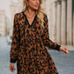 Leopard Tie Neck Long Sleeve Dress - Oh she Rose