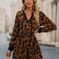 Leopard Tie Neck Long Sleeve Dress - Oh she Rose