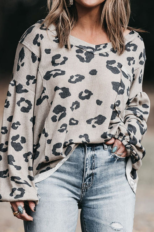 Leopard V - Neck Dropped Shoulder Sweater - Oh she Rose