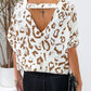 Leopard V - Neck Half Sleeve Blouse - Oh she Rose