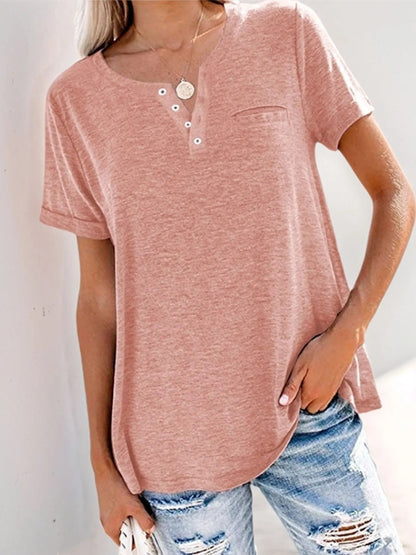 Notched Short Sleeve T-Shirt - Oh she Rose
