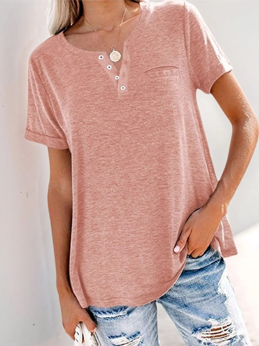 Notched Short Sleeve T-Shirt - Oh she Rose