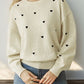 Perfee Heart Round Neck Long Sleeve Knit Top - Oh she Rose