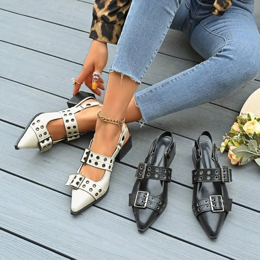 Point Toe Block Heels Slingback Pumps - Oh she Rose