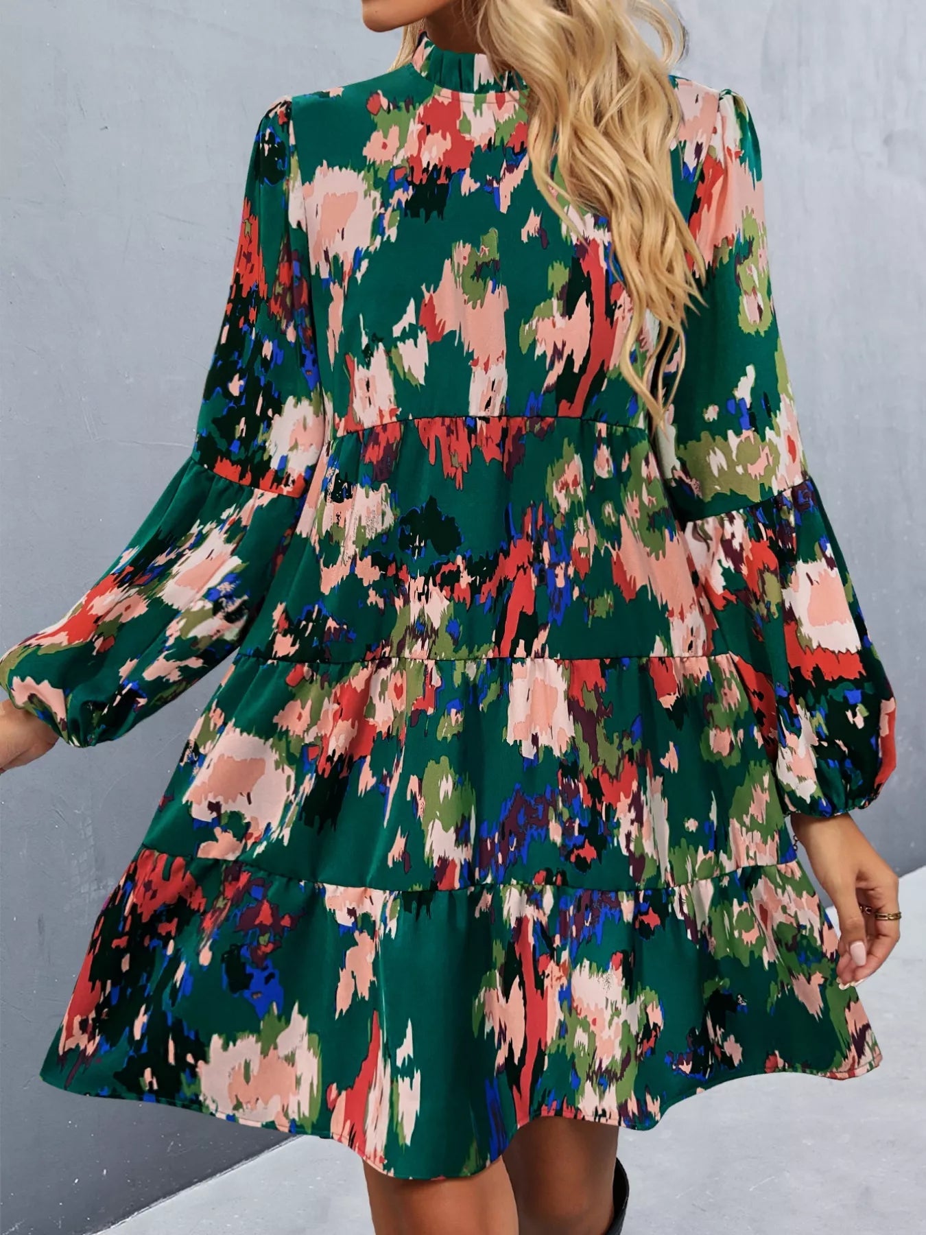 Printed Balloon Sleeve Mini Dress - Oh she Rose