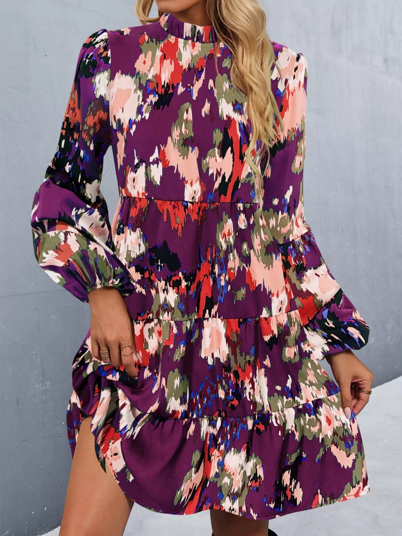 Printed Balloon Sleeve Mini Dress - Oh she Rose