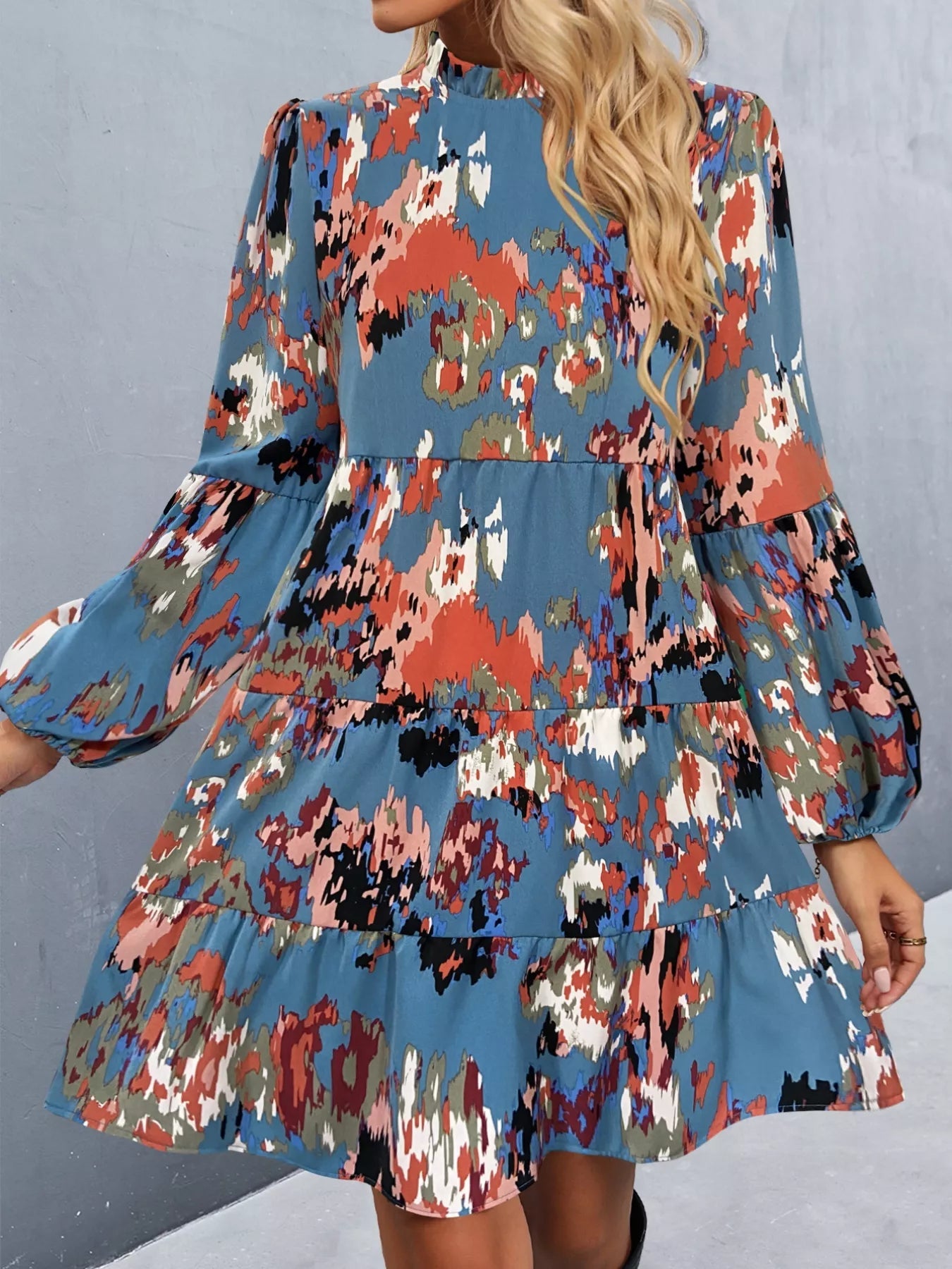 Printed Balloon Sleeve Mini Dress - Oh she Rose