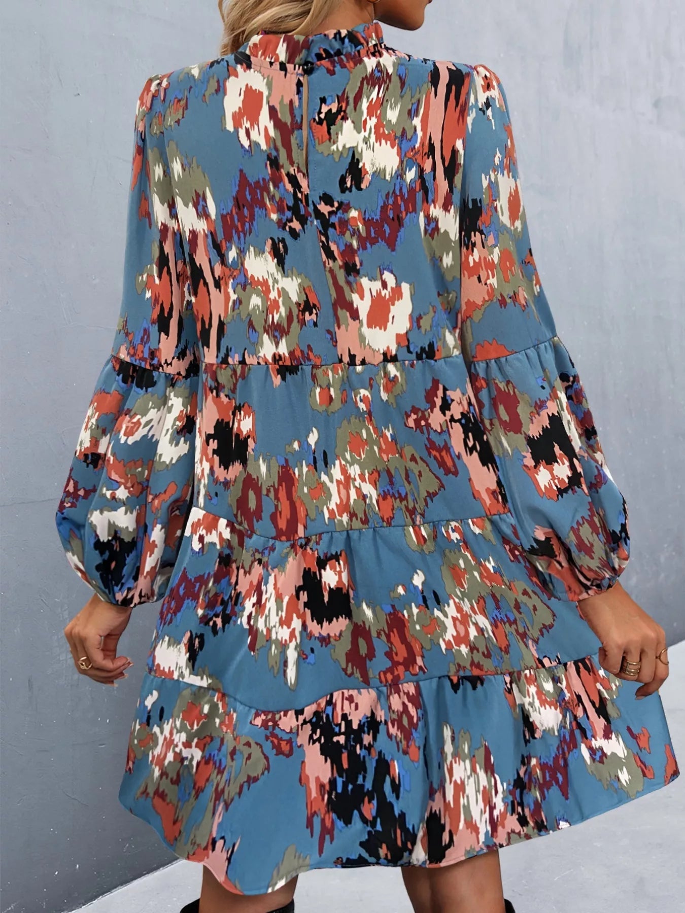 Printed Balloon Sleeve Mini Dress - Oh she Rose