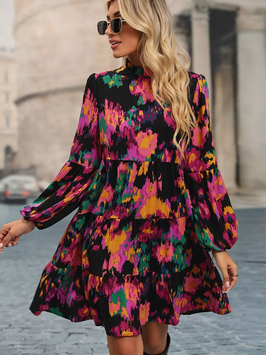 Printed Balloon Sleeve Mini Dress - Oh she Rose
