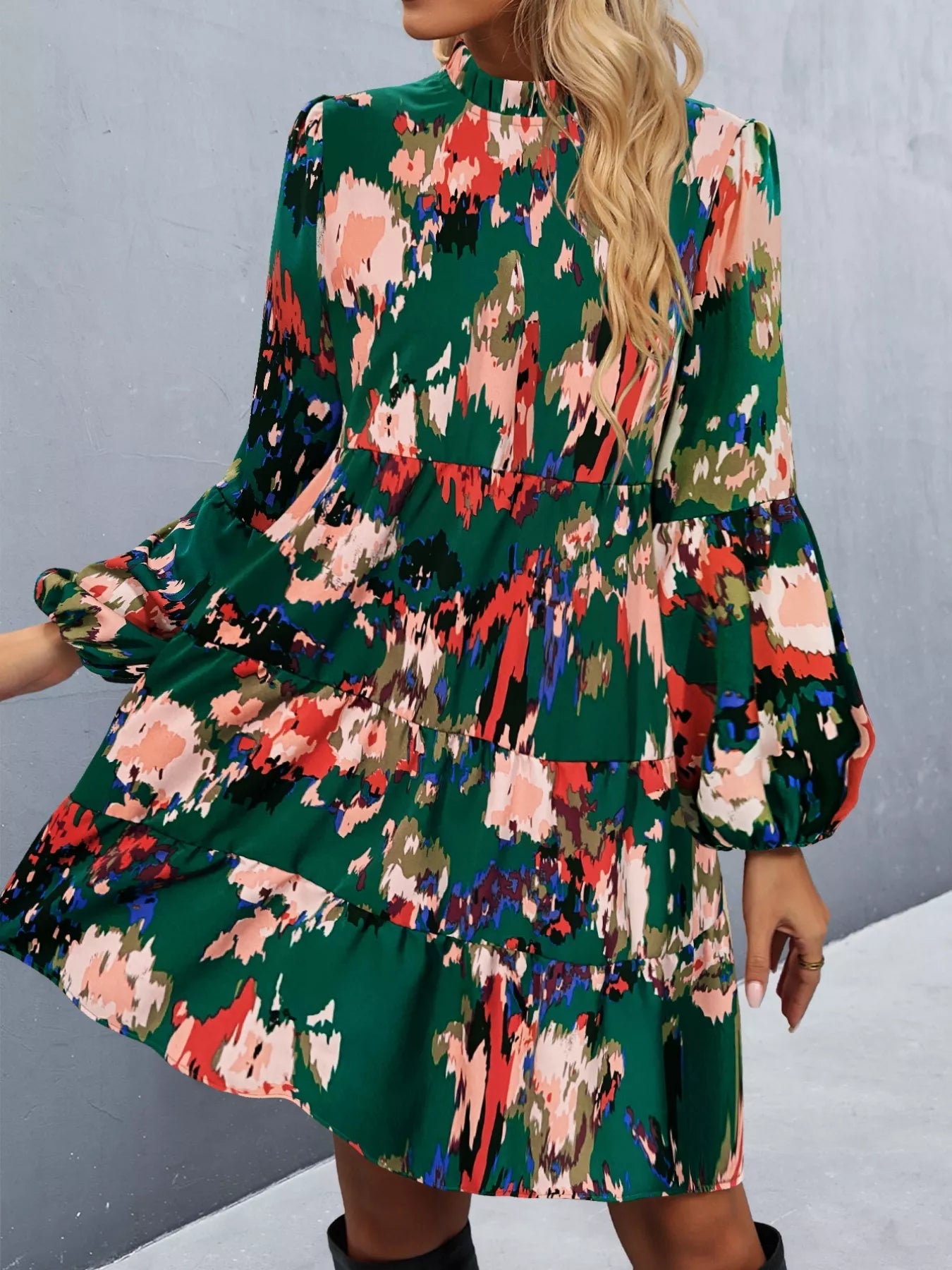 Printed Balloon Sleeve Mini Dress - Oh she Rose