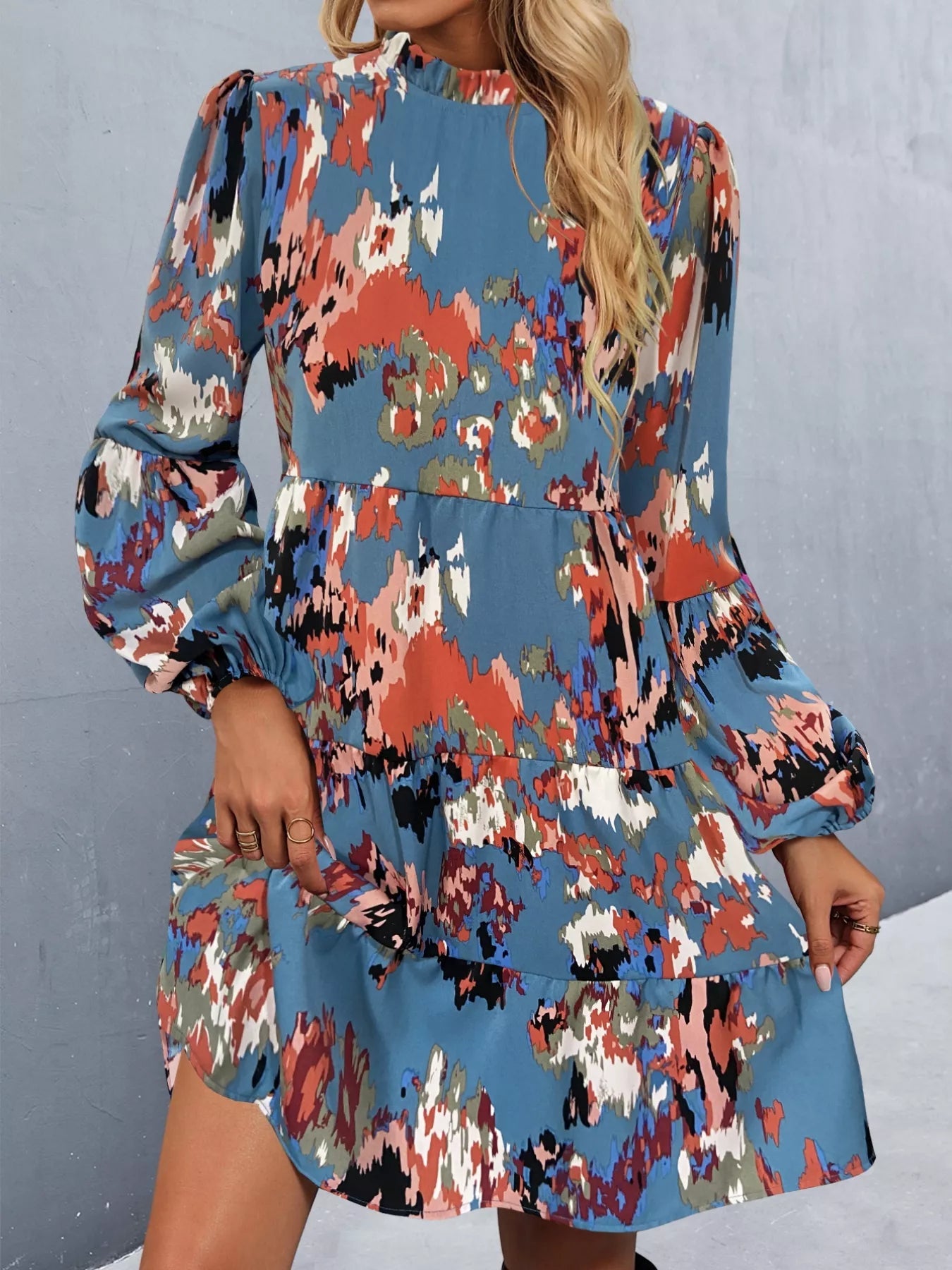 Printed Balloon Sleeve Mini Dress - Oh she Rose