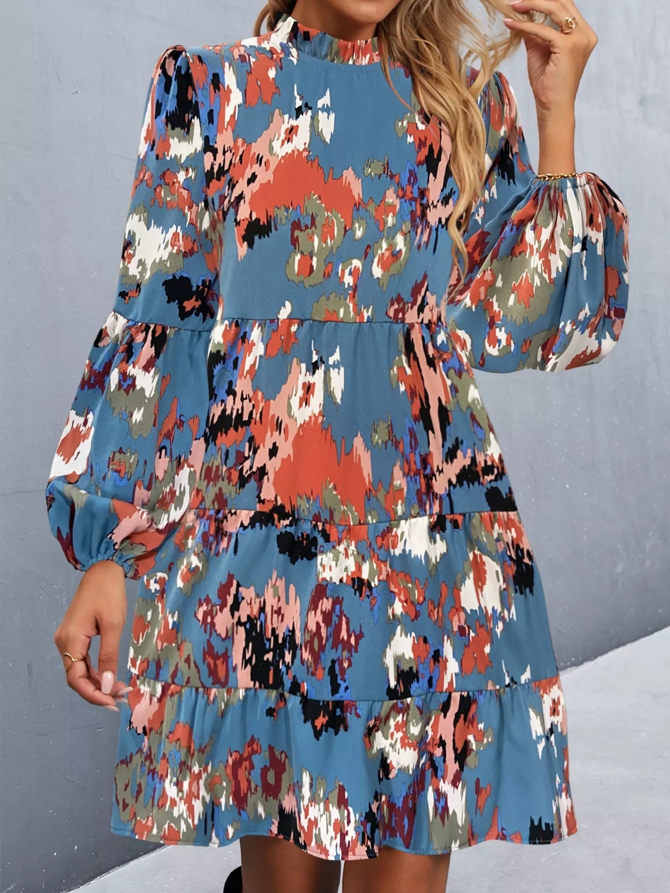 Printed Balloon Sleeve Mini Dress - Oh she Rose
