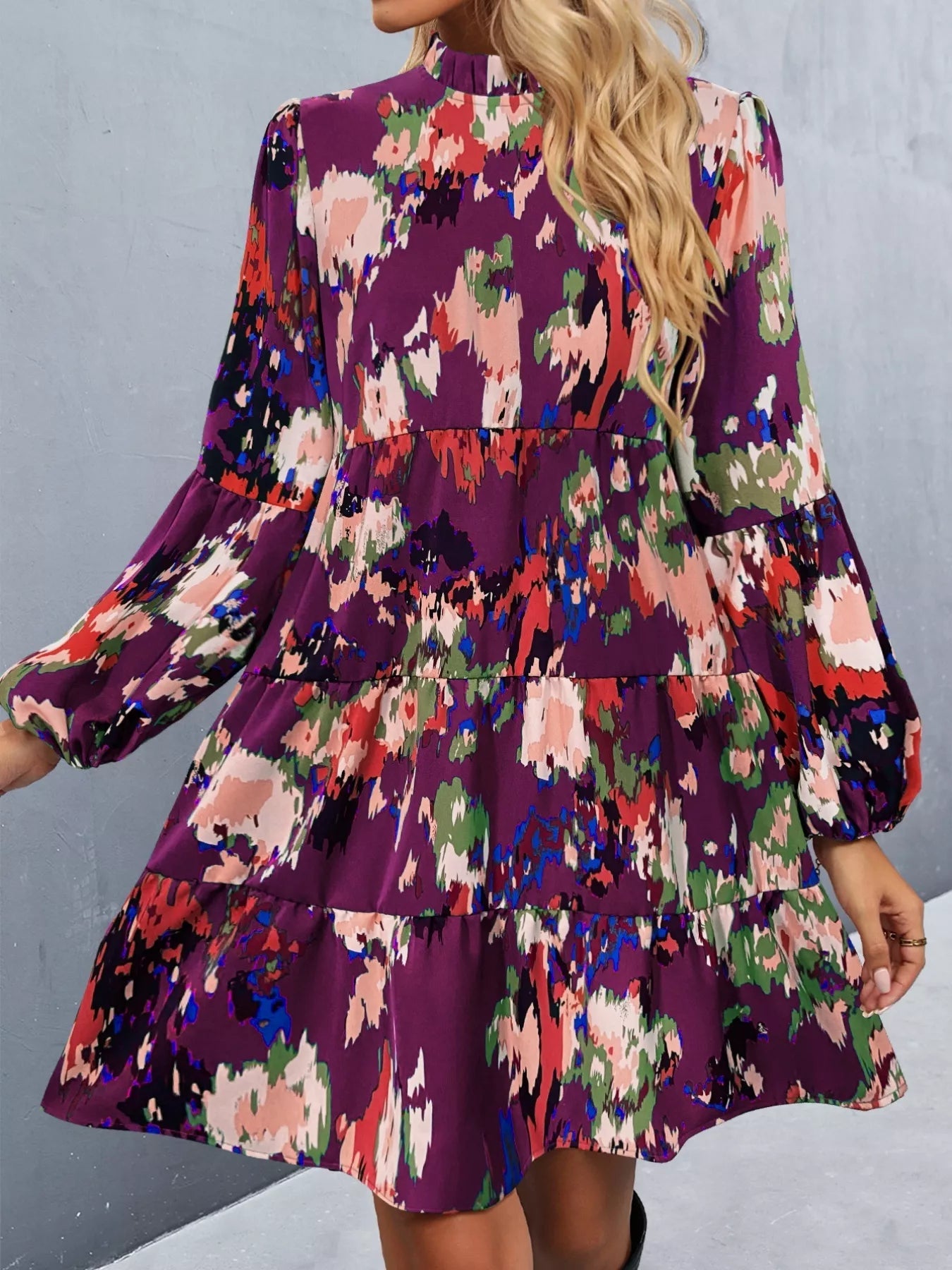Printed Balloon Sleeve Mini Dress - Oh she Rose