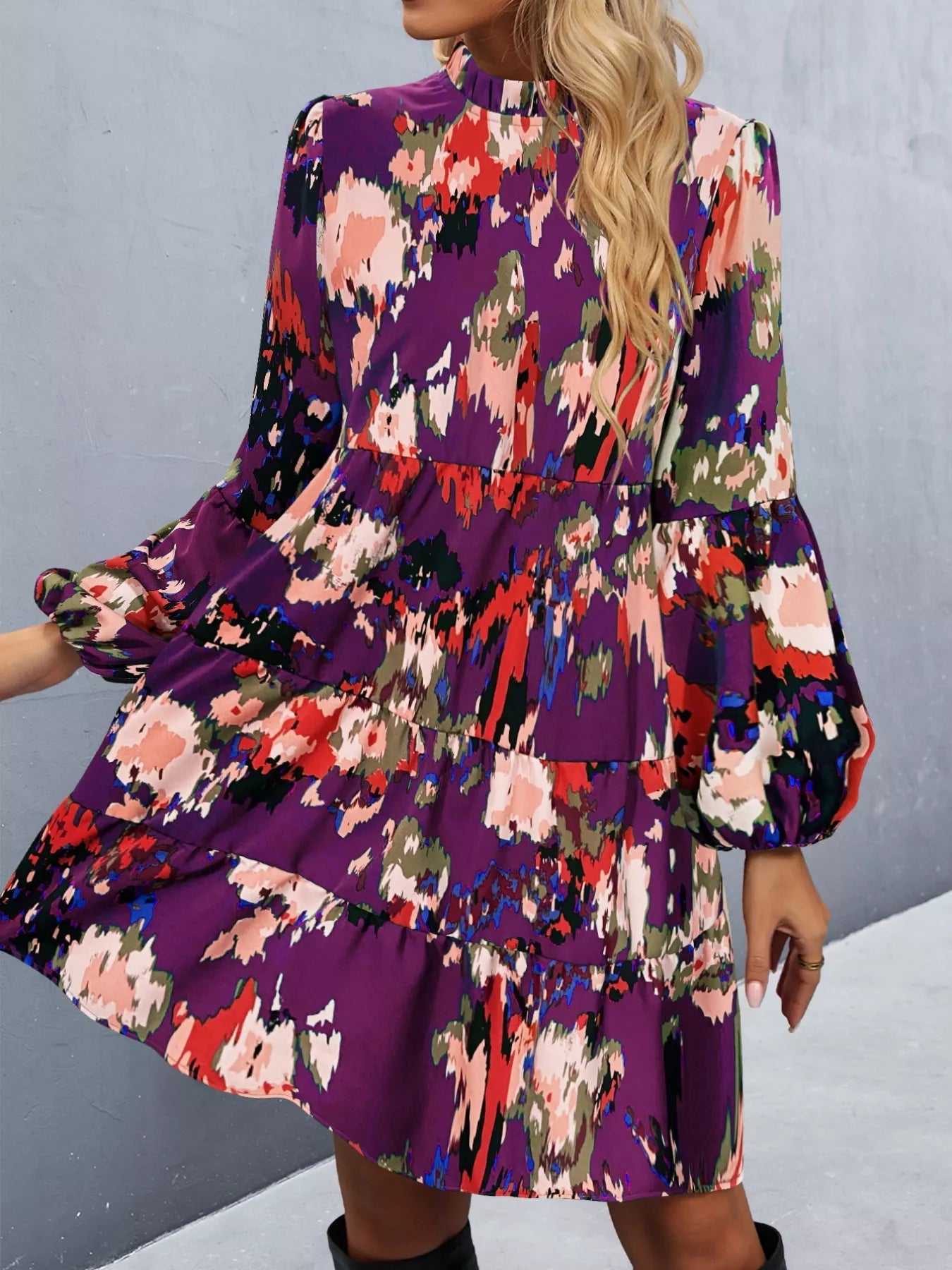 Printed Balloon Sleeve Mini Dress - Oh she Rose