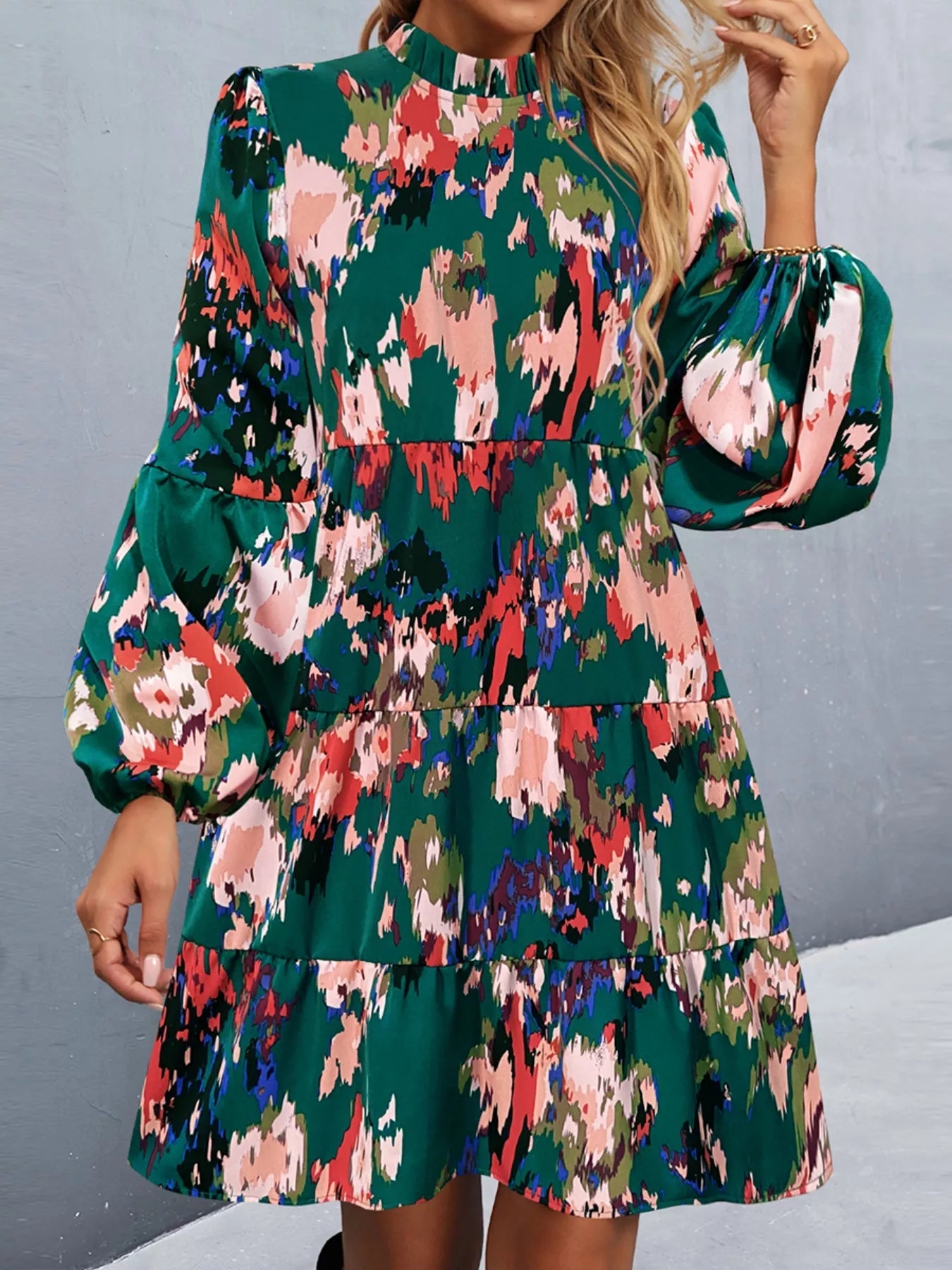 Printed Balloon Sleeve Mini Dress - Oh she Rose