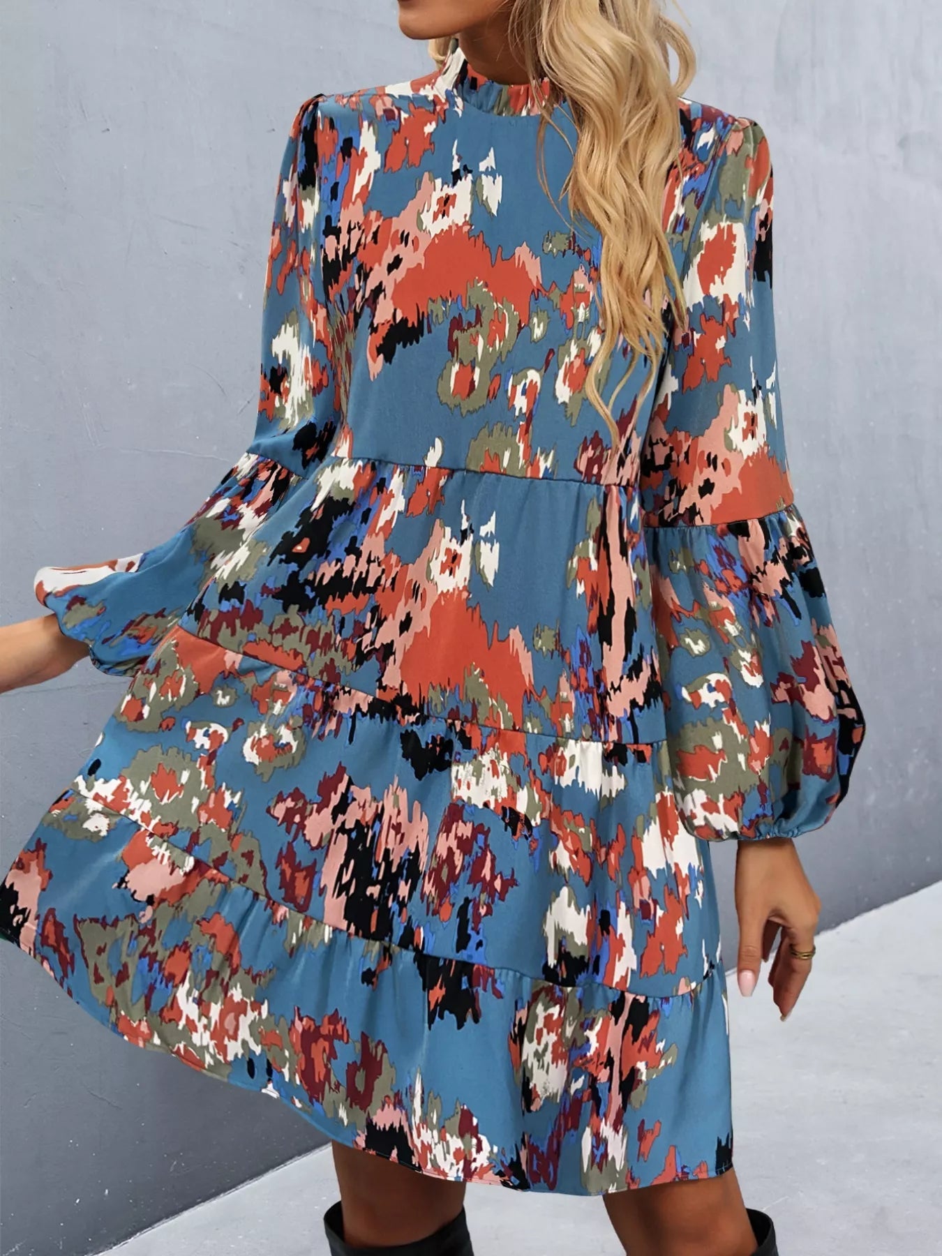 Printed Balloon Sleeve Mini Dress - Oh she Rose