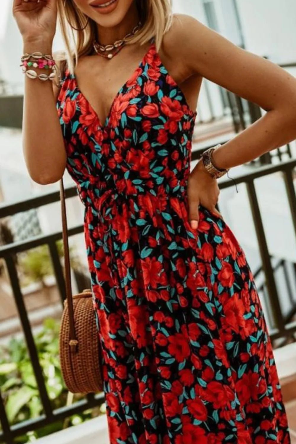 Printed Spaghetti Strap Maxi Dress - Oh she Rose