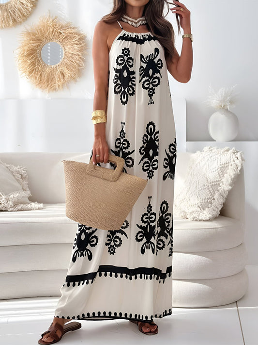 Printed Spaghetti Strap Maxi Dress - Oh she Rose