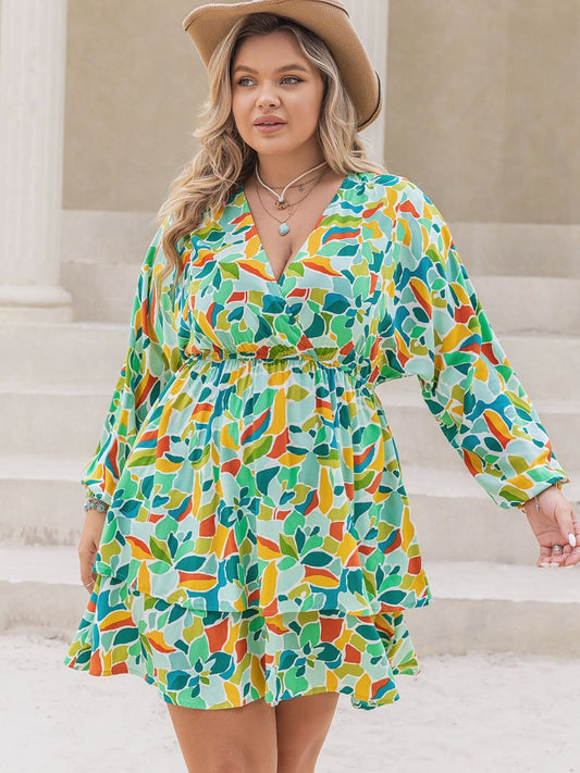 Printed Surplice Long Sleeve Mini Dress - Oh she Rose