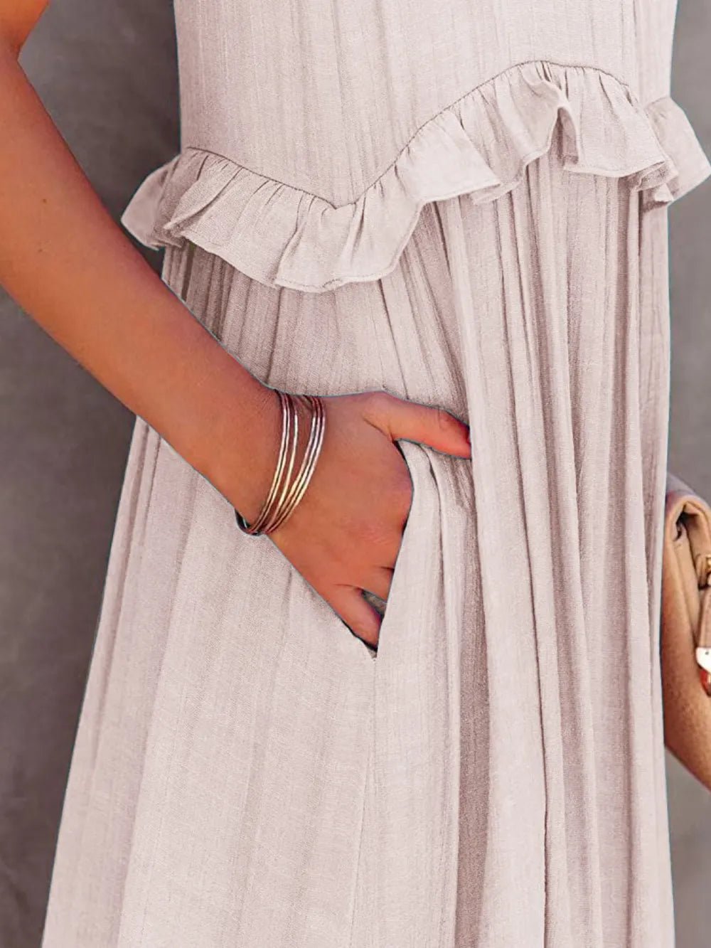 Ruffled Sleeveless Tiered Maxi Dress with Pockets - Oh she Rose