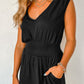 Smocked Sleeveless V Neck Jumpsuit - Oh she Rose