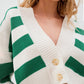 Striped Button Down Drop Shoulder Cardigan - Oh she Rose