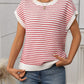 Striped Round Neck Short Sleeve Knit Top - Oh she Rose