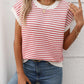 Striped Round Neck Short Sleeve Knit Top - Oh she Rose