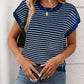 Striped Round Neck Short Sleeve Knit Top - Oh she Rose