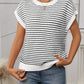 Striped Round Neck Short Sleeve Knit Top - Oh she Rose