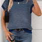 Striped Round Neck Short Sleeve Knit Top - Oh she Rose