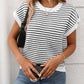 Striped Round Neck Short Sleeve Knit Top - Oh she Rose