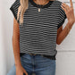 Striped Round Neck Short Sleeve Knit Top - Oh she Rose