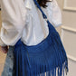 Suede Fringe Adjustable Strap Shoulder Bag - Oh she Rose