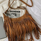 Suede Fringe Adjustable Strap Shoulder Bag - Oh she Rose