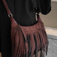 Suede Fringe Adjustable Strap Shoulder Bag - Oh she Rose