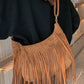Suede Fringe Adjustable Strap Shoulder Bag - Oh she Rose